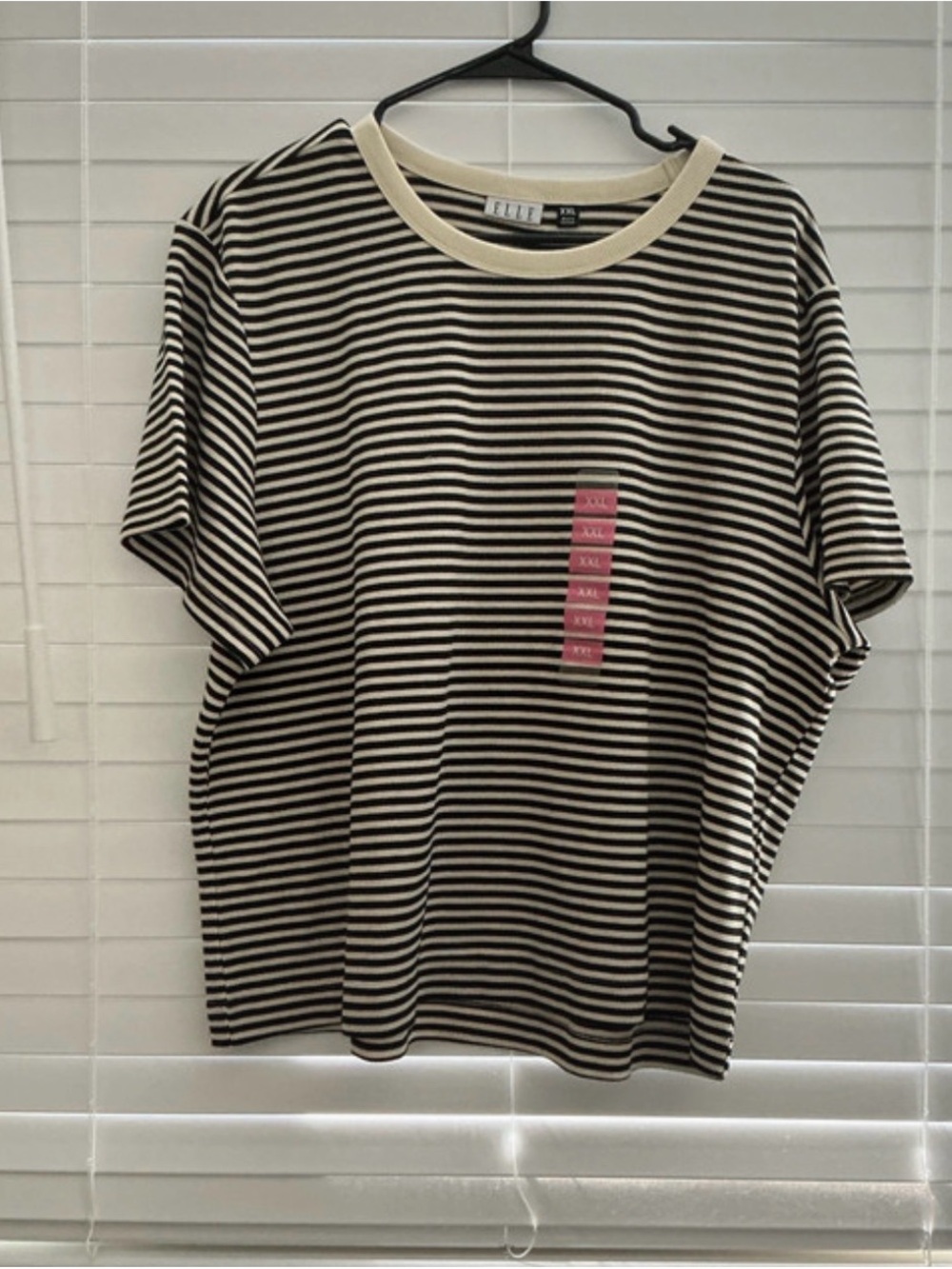 Elle Black and Cream Striped Short Sleeve Crewneck Tee